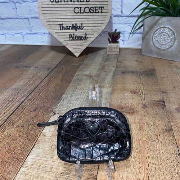 Brighton Black Croc Leather Coin Change Purse - Heart Design - Picture 6 of 9